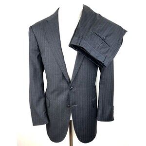 Jos A Bank Mens 42R Lanificio F.LLI Cerruti Prestige 130s Wool Suit Gray Striped